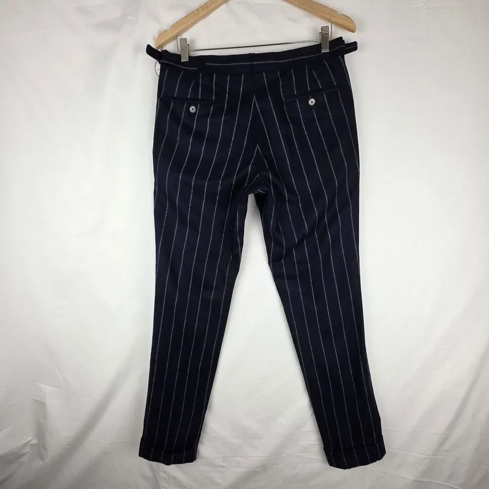 Cremieux Bowery Modern Fit Dress Pants Size 32 All Wool Navy Pinstripe Old Money